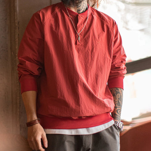 Vintage Red Baseball Collar Sweatshirt – Loose Pullover for Spring & Fall